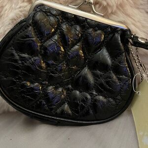 Almaplena Black Patent and Gold Coin Purse Made in Italy Kisslock NWT